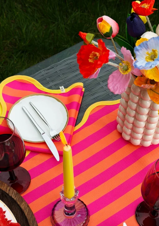 Chic Ripple Turuncu-Pembe Yellow Runner & Peçete Set